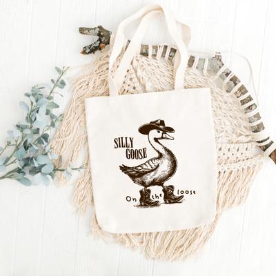 Silly Goose On the Loose Tote Bag, Funny Western Cowboy Duck Canvas Bag, Vintage Country Girl Gift, Y2K Aesthetic Tote, Farmer’s Market Bag, Gift for Her