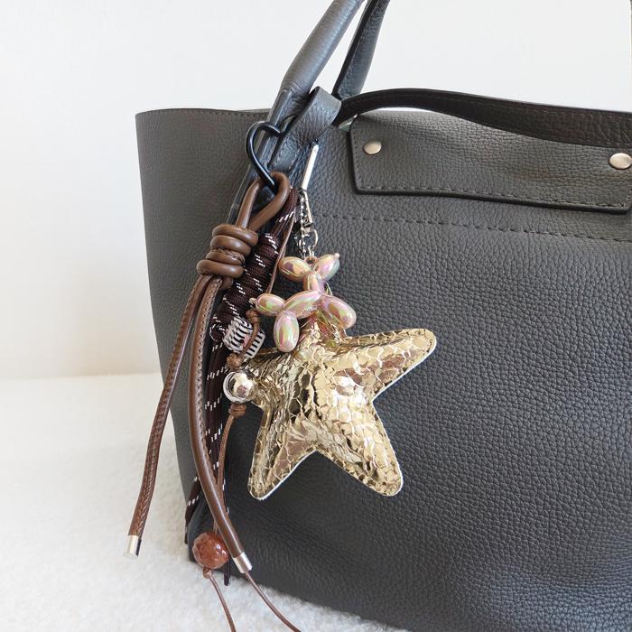 Star Bag Charm Keychain, Cute Balloon Dog Charm, Star Leather & Rope Loop, Aesthetic Bag Accessory, Gift for Her, Backpack decoration