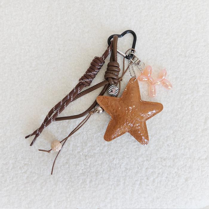 Star Bag Charm Keychain, Cute Balloon Dog Charm, Star Leather & Rope Loop, Aesthetic Bag Accessory, Gift for Her, Backpack decoration