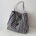  Striped Canvas Tote Bag, Oversized Shoulder Bag with Pocket, Navy Beach Bag, Boho Hobo Bag, Retro summer bag for women, Casual Tote Bag