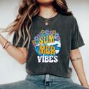  Summer Vibes Comfort Colors T-Shirt – Floral Coastal Graphic Tee, Vintage Beach Shirt for Women, Retro Summer Vacation Outfit
