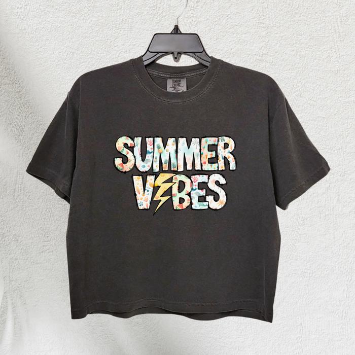 Summer Graphic Crop Top by Comfort Colors, Summer Shirt with Tropical Icons, Cute Summer Vibes Crop Top, Retro Beach Vacation Aesthetic Tee, Gift for Her
