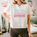  Saltwater Seashells Sunshine Comfort Colors Crop Top, Coastal Cowgirl Aesthetic – Retro Beach Summer Style, Y2K Lake Graphic T Shirt, Vacation Outfit, Gift for Her