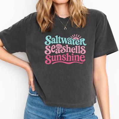 Saltwater Seashells Sunshine Comfort Colors Crop Top, Coastal Cowgirl Aesthetic – Retro Beach Summer Style, Y2K Lake Graphic T Shirt, Vacation Outfit, Gift for Her
