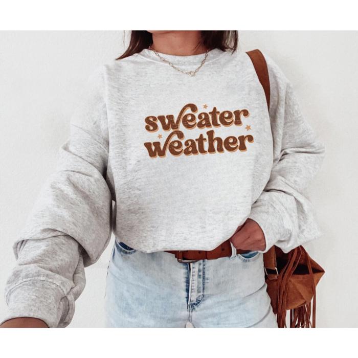 Sweater Weather Graphic Sweatshirt, Cozy Fall Pullover, Retro Autumn Top, Pumpkin Spice Season Outfit, Gift for Her