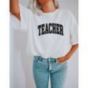  TEACHER Graphic T-Shirt – Unisex Fit, Back to School Teacher Shirt, College Style Block Letters, Gift for Educators, Comfy Everyday Tee
