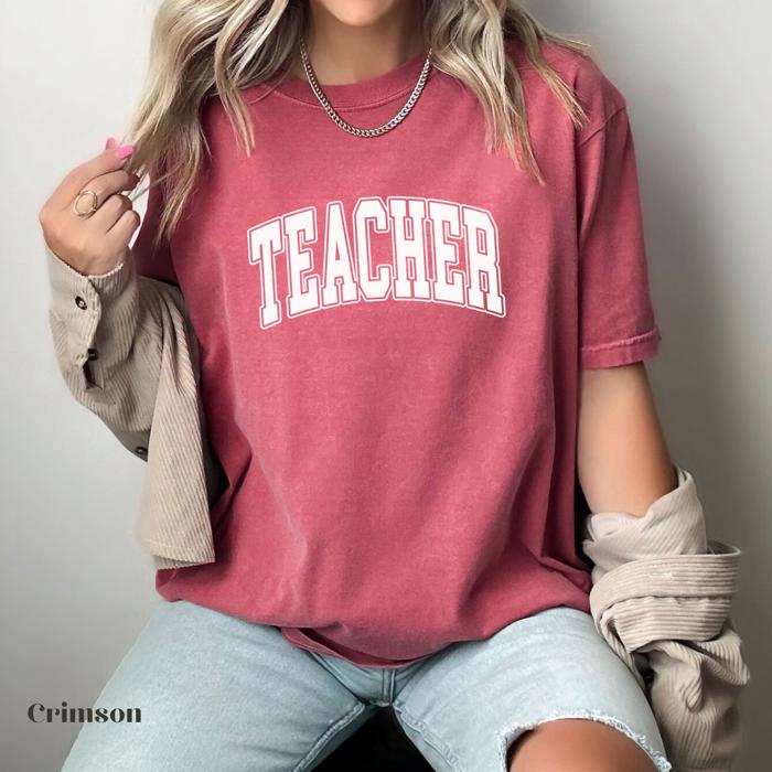 TEACHER Graphic T-Shirt – Unisex Fit, Back to School Teacher Shirt, College Style Block Letters, Gift for Educators, Comfy Everyday Tee