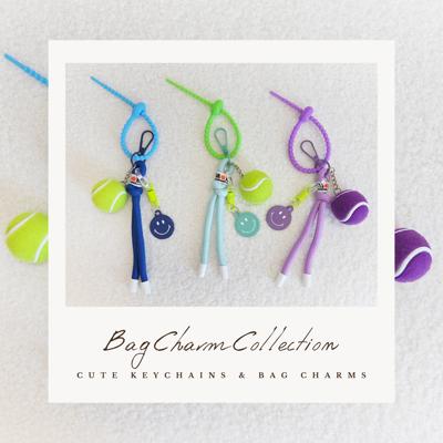 Tennis Ball Bag Charm Keychain, Cute Bag Charms with Smiley Face & Rope Loop, Aesthetic Bag Accessory, Gift for Her, Backpack decoration