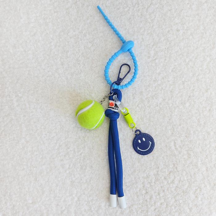 Tennis Ball Bag Charm Keychain, Cute Bag Charms with Smiley Face & Rope Loop, Aesthetic Bag Accessory, Gift for Her, Backpack decoration