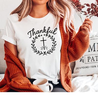 Thankful Christian Cross T-Shirt, Faith Graphic Tee, Fall Religious Shirt, Inspirational Bible Verse Style, Gift for Her, Vintage Autumn Tee for Women, Thanksgiving  Shirt