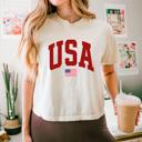  USA Graphic Comfort Colors Crop Top, Vintage Patriotic T Shirt – 4th of July & Independence Day Outfit, Y2K Americana Aesthetic, Summer Festival Tee, Country Girl Style, Gift for Her