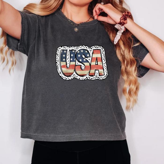 Retro USA Comfort Colors Crop Top, Vintage Patriotic T Shirt – 4th of July & Independence Day Outfit, Y2K Americana Aesthetic, Summer Festival Tee, Country Girl Style, Gift for Her