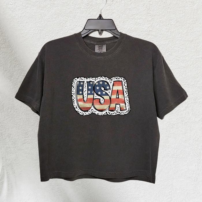 Retro USA Comfort Colors Crop Top, Vintage Patriotic T Shirt – 4th of July & Independence Day Outfit, Y2K Americana Aesthetic, Summer Festival Tee, Country Girl Style, Gift for Her