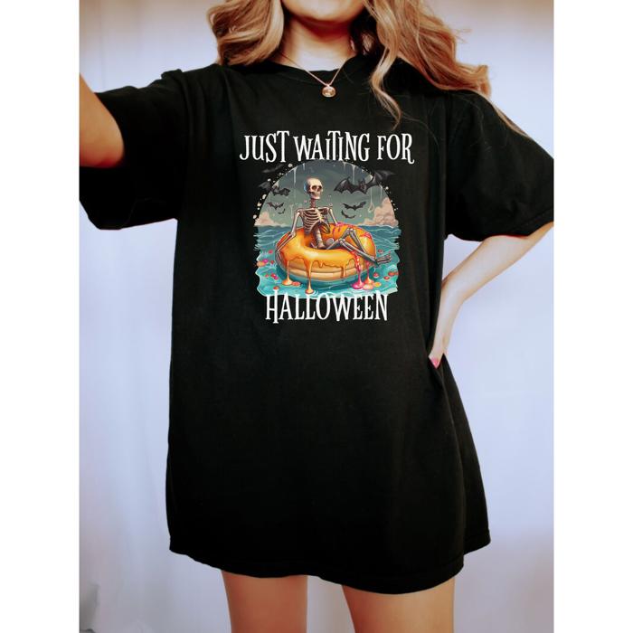 Just Waiting for Halloween Shirt, Funny Skeleton Halloween Tee, Comfort Colors Crop Top or Tee, Fall Country Shirt, Spooky Season Shirt
