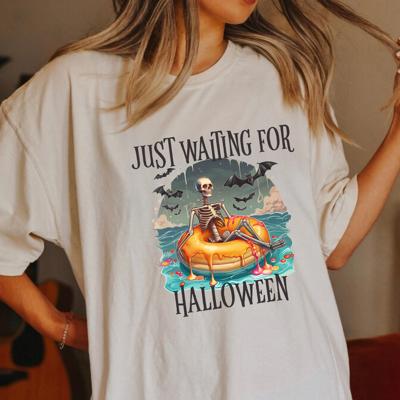 Just Waiting for Halloween Shirt, Funny Skeleton Halloween Tee, Comfort Colors Crop Top or Tee, Fall Country Shirt, Spooky Season Shirt