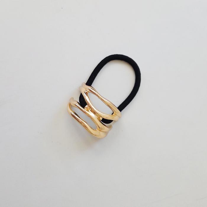 Wave Gold Metal Hair Tie, Metal Ponytail Holder, Stylish Elastic Hair Accessories, Modern Hair Accessory Gift- Double Cuff