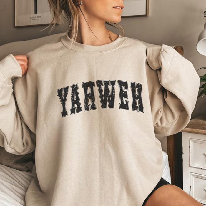 Yahweh Christian Sweatshirt, Sport Grey Bible Verse Pullover, Faith Graphic Sweatshirt for Women, Religious Crewneck, Christian Gift for Her