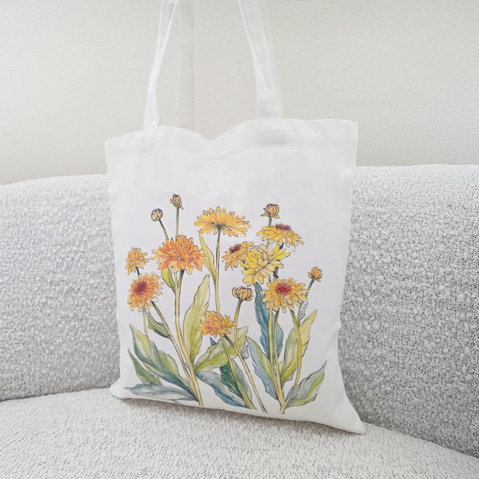 Yellow Wildflower Tote Bag, Vintage Floral Canvas Shoulder Bag – Eco-Friendly Book Bag, Nature-Inspired Gift for Her, Spring Summer Aesthetic