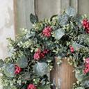  Holiday Eucalyptus & Red Berry Wreath – 20" with Glitter & Ice Accents