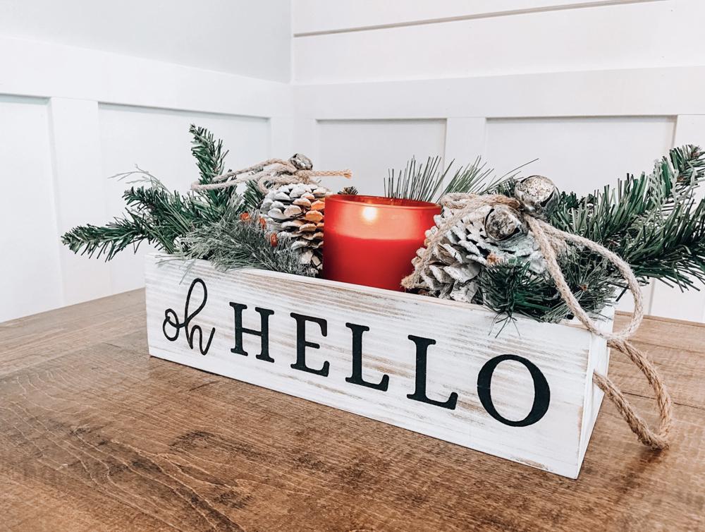 Rustic Dual-Sided Centerpiece Tray with Handles – "Oh Hello" & "Please Seat Yourself"