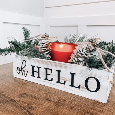 Rustic Dual-Sided Centerpiece Tray with Handles – "Oh Hello" & "Please Seat Yourself"