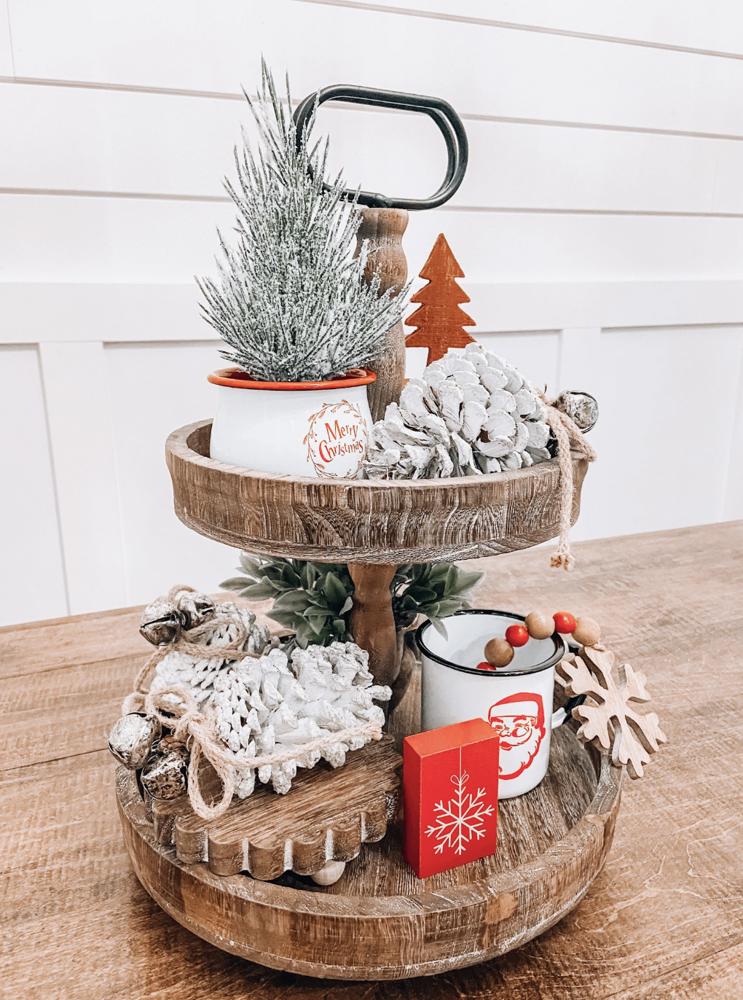 Brown Two-Tiered Wood Tray – Farmhouse Charm Centerpiece