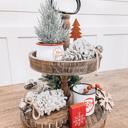  Brown Two-Tiered Wood Tray – Farmhouse Charm Centerpiece