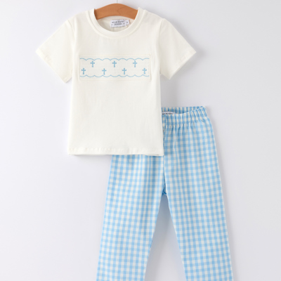 Blue Smocked Church Christ Bishop Christening Boys'Set