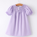  Girls Butterfly Smocking Embroidered Purple Dress