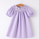  Girls Butterfly Smocking Embroidered Purple Dress