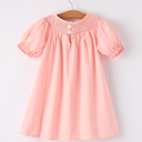  Toddler Girls Horse Smocking Embroidered Coral Dress