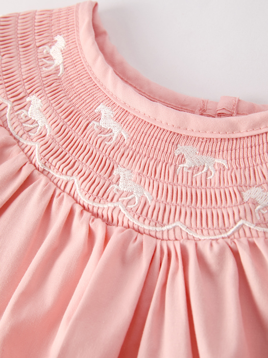 Toddler Girls Horse Smocking Embroidered Coral Dress