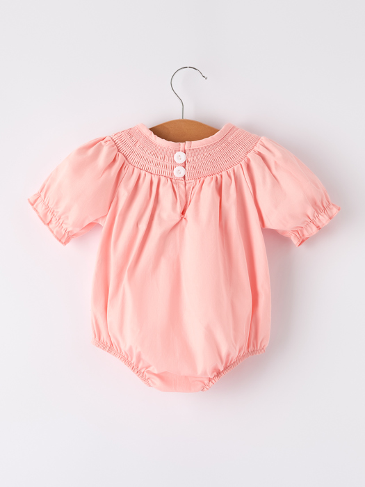 Baby Girls Horse Smocking Embroidered Coral Romper