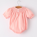  Baby Girls Horse Smocking Embroidered Coral Romper