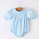  Girls Cross Smocking Embroidered Blue Romper