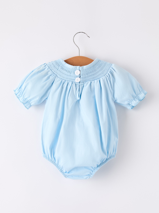 Girls Cross Smocking Embroidered Blue Romper