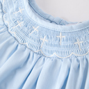 Girls Cross Smocking Embroidered Blue Romper