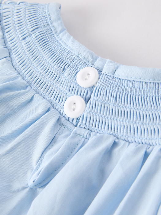 Girls Cross Smocking Embroidered Blue Romper