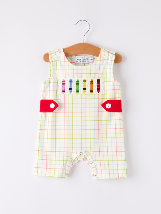 Back-To-School Smocking Embroidery Baby Boys' Romper