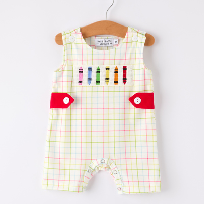 Back-To-School Smocking Embroidery Baby Boys' Romper