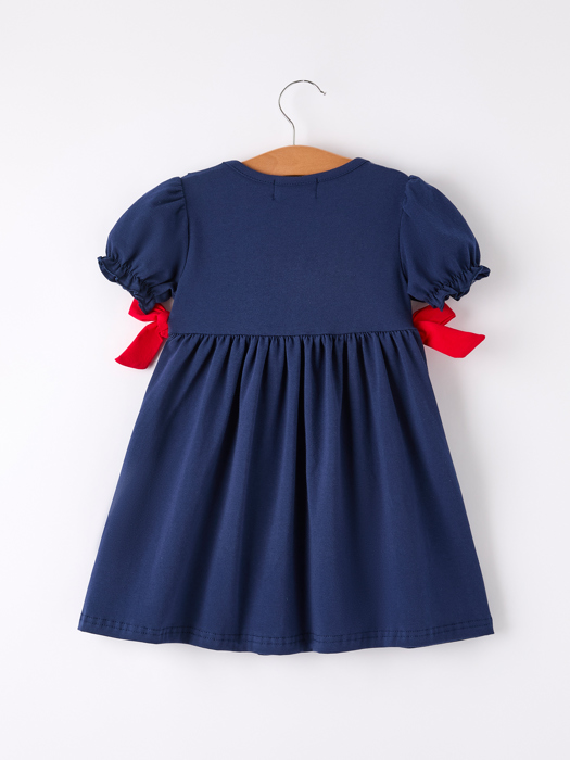 Back To School Navy Bow Apple Applique Toddler Girls Dress