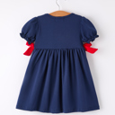  Back To School Navy Bow Apple Applique Toddler Girls Dress