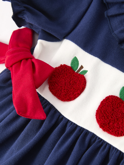 Back To School Navy Bow Apple Applique Toddler Girls Dress