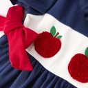  Back To School Navy Bow Apple Applique Toddler Girls Dress