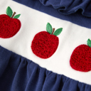 Back-To-School Navy Bow Apple Applique Baby Girls Romper