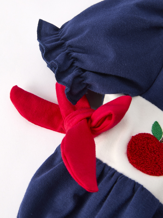 Back-To-School Navy Bow Apple Applique Baby Girls Romper