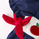  Back-To-School Navy Bow Apple Applique Baby Girls Romper