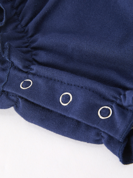 Back-To-School Navy Bow Apple Applique Baby Girls Romper