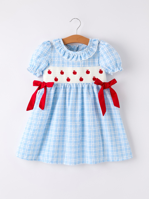 Back To School Blue Plaid Toddler Girls Cotton Dress