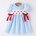  Back To School Blue Plaid Toddler Girls Cotton Dress